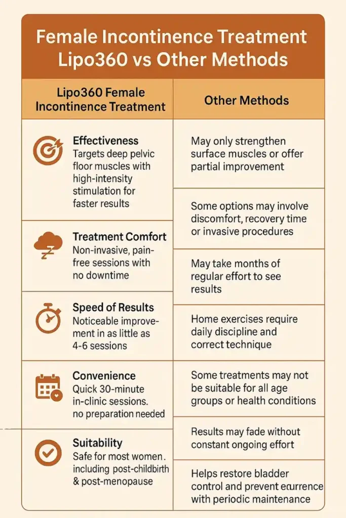 Comprehensive Guide To Female Incontinence Treatment Options 1 Table showing benefits of incontinence treatment Harrogate