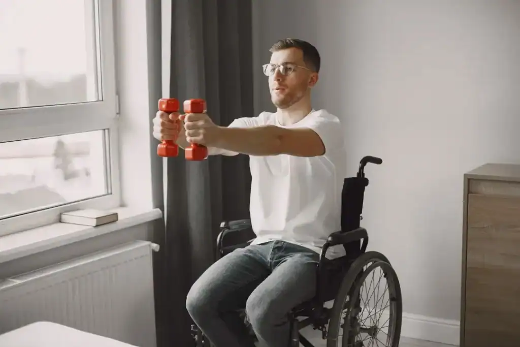 Image of man doing exercise in his wheelchair to aid weight loss Harrogate