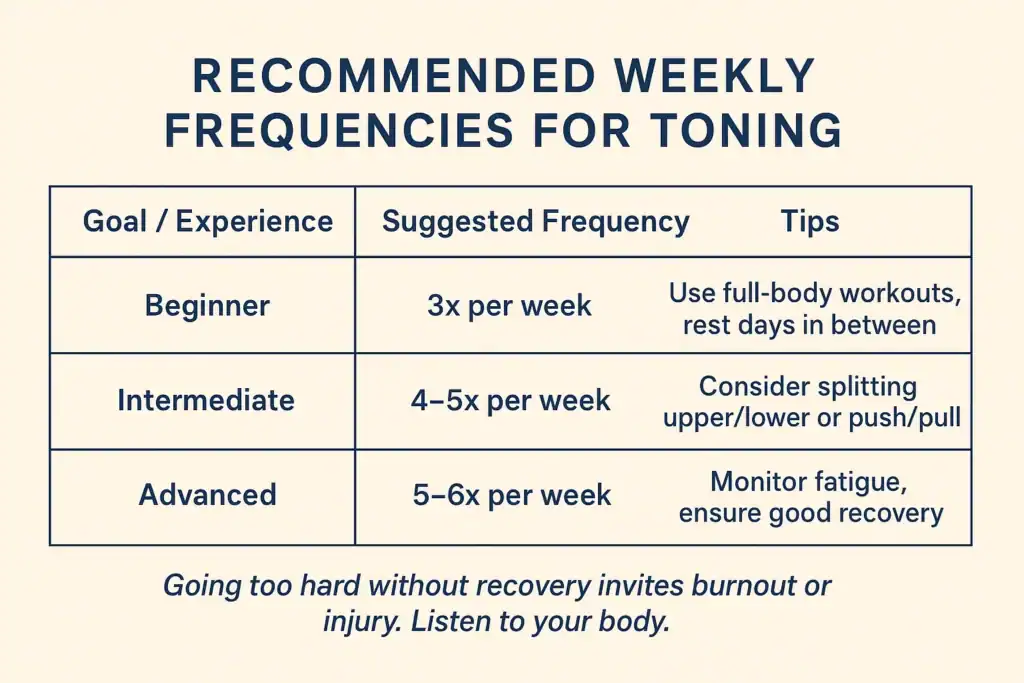 Achieving the Perfect Tone: How Often Should You Exercise for Results? 2 Graphic to show how often you should do exercise to help with toning Harrogate